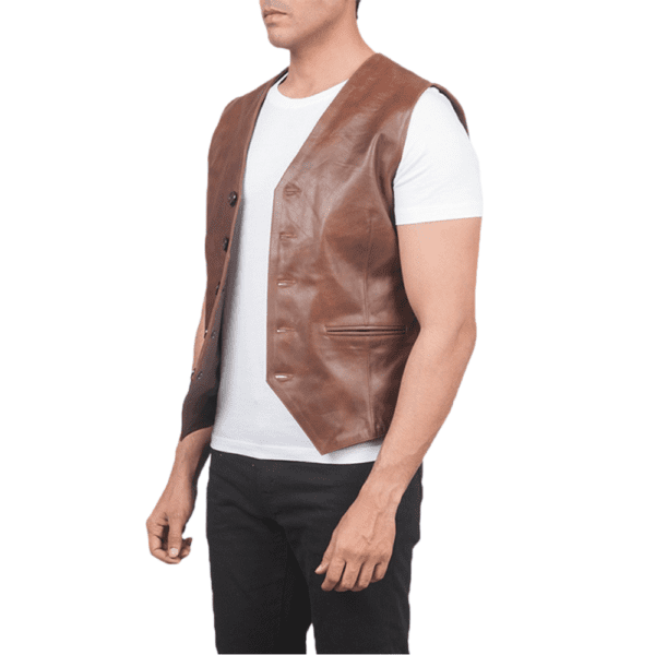 Auden Brown Leather Vest Right Side