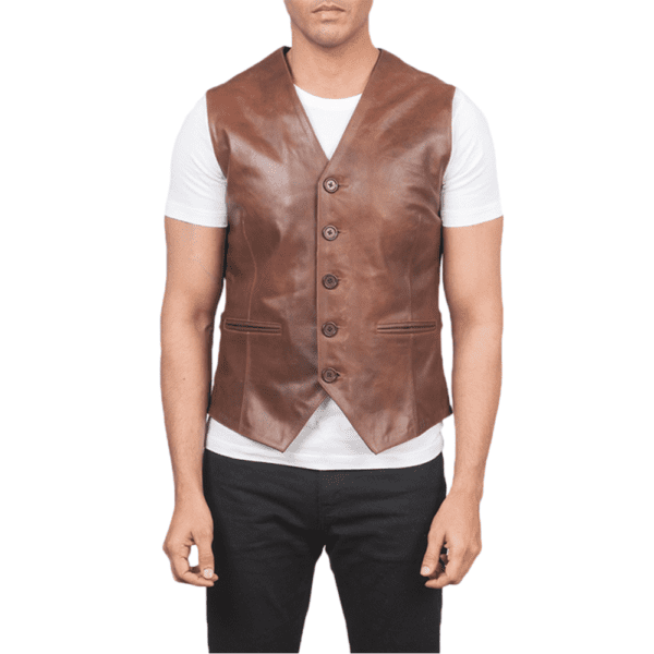 Auden Brown Leather Vest Front Side