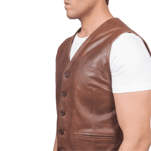 Auden Brown Leather Vest Right Side