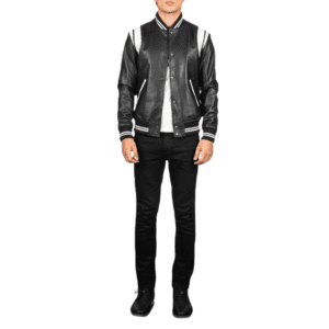 Dantee Black Leather Varsity Jacket Full Side