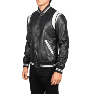 Dantee Black Leather Varsity Jacket Right Side