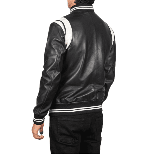 Dantee Black Leather Varsity Jacket Back Side