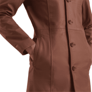 Don Long Brown Leather Coat Button Side