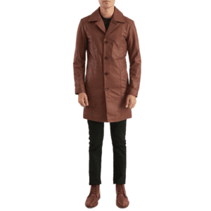 Don Long Brown Leather Coat Front Side