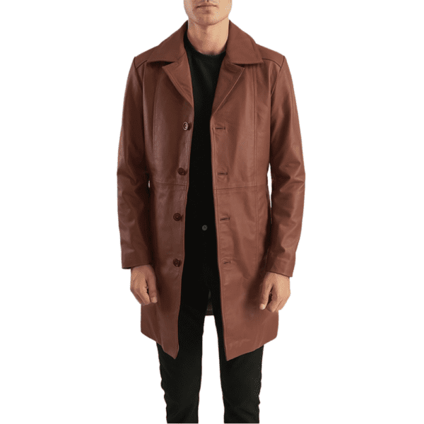 Don Long Brown Leather Coat Front Side