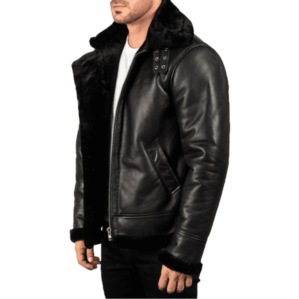 Francis B-3 Black Leather Bomber Jacket Right Hand Side