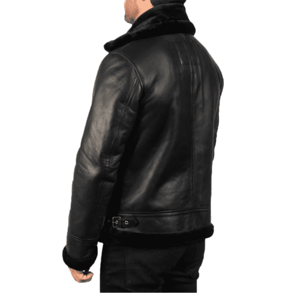 Francis B-3 Black Leather Bomber Jacket Back Side