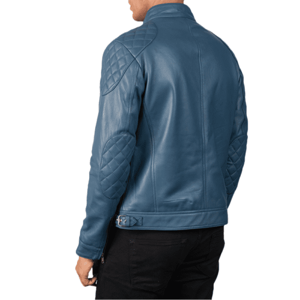 Gatsby Blue Leather Biker Jacket Right Hand Back Side