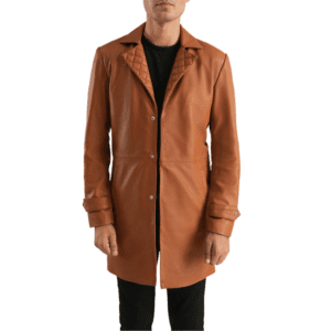 Infinity Tan Brown Leather Coat Front Side