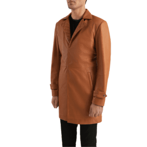 Infinity Tan Brown Leather Coat Right Side