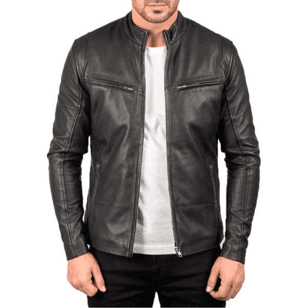 Ionic Black Leather Jacket Front Side