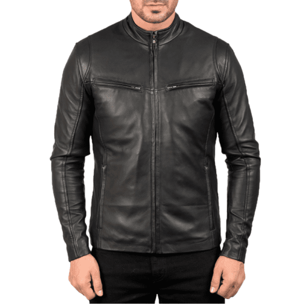 Ionic Black Leather Jacket Front Side