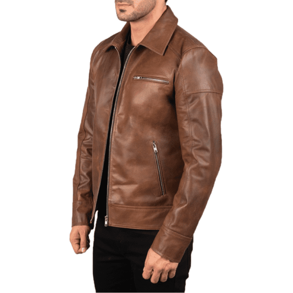 Lavendard Brown Leather Biker Jacket Right Side