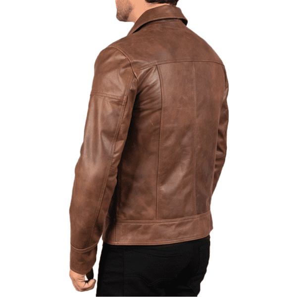 Lavendard Brown Leather Biker Jacket Back Side