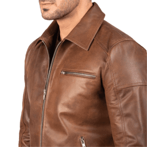 Lavendard Brown Leather Biker Jacket Right Side