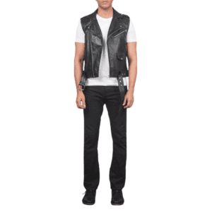 Sullivan Black Leather Biker Vest Front Side