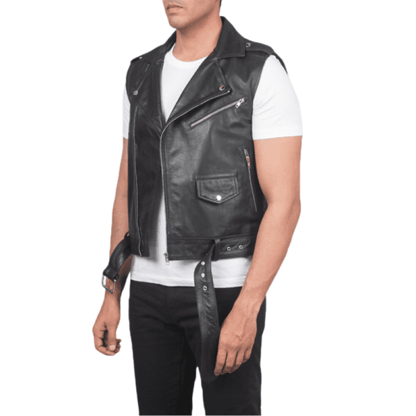 Sullivan Black Leather Biker Vest Right Side