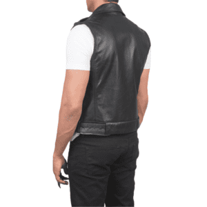 Sullivan Black Leather Biker Vest Back Side