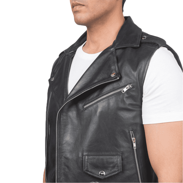 Sullivan Black Leather Biker Vest Shoulder Side