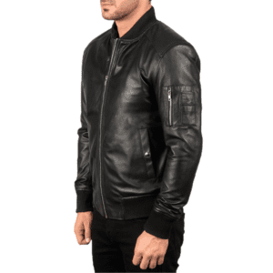 Bomia Ma-1 Black Leather Bomber Jacket Right Side