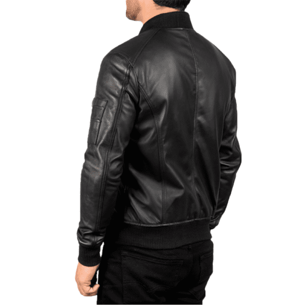 Bomia Ma-1 Black Leather Bomber Jacket Back Side