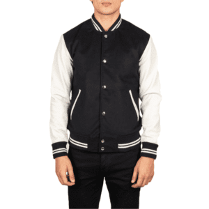 Vaxton Black & White Hybrid Varsity Jacket Front Side