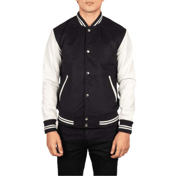 Vaxton Black & White Hybrid Varsity Jacket Front Side