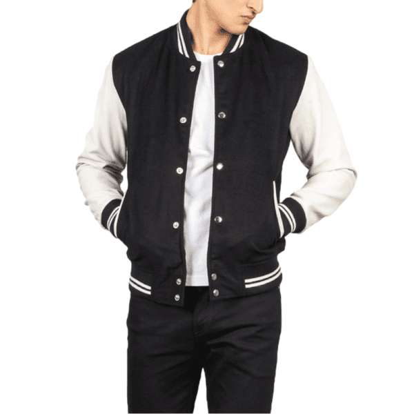 Vaxton Black & White Hybrid Varsity Jacket Front Side