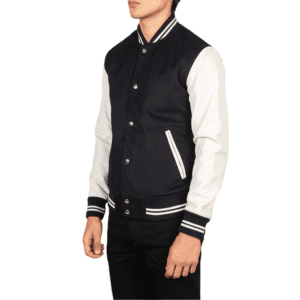 Vaxton Black & White Hybrid Varsity Jacket Right Side