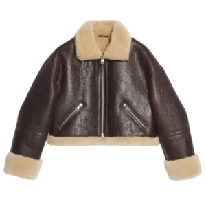 Womens Brown Aviator Jacket Front Side