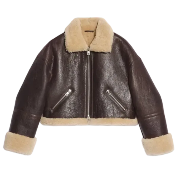 Womens Brown Aviator Jacket Front Side