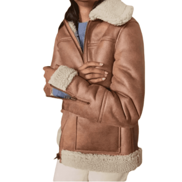 Women's Timeless Sheepskin Leather Aviator Shearling Jacket Right Side