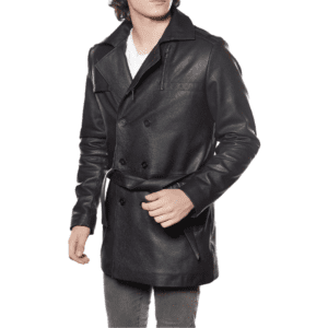 Bonno Men’s Black Leather Coat Front Side