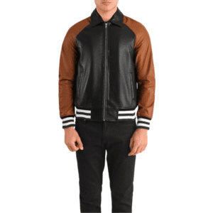 Walton Black & Brown Leather Varsity Jacket Front Side