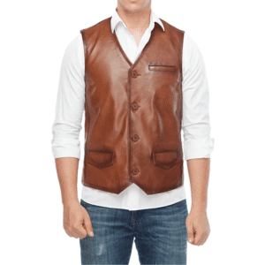 Dominic Adams Men’s 100% Real Distressed Brown Leather Vest Front Side