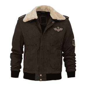 Pierson Brown Mens Leather Bomber Jacket with Removable Shearling Collar Front Side