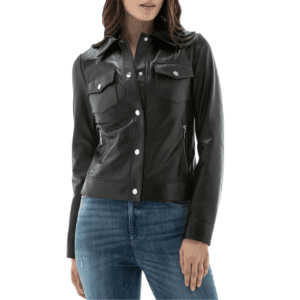 Mayfair Women’s Black Leather Shirt Style Jacket Front Side