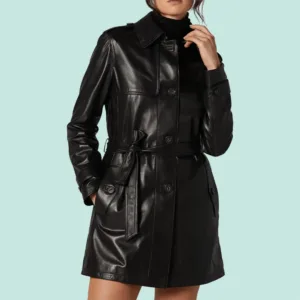 Milano Women’s 100% Real Black Leather Coat Front Side