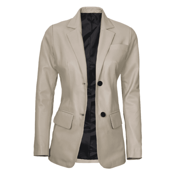 Beige Womens Real Leather Blazer Jacket Front Side