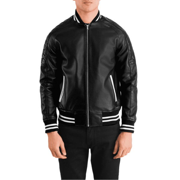 Pascal Black Leather Varsity Jacket Front Side