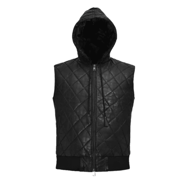 Leather Hooded Vest Front Side