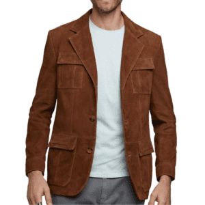 David Gandy Men’s Real Brown Leather Suede Coat Front Side