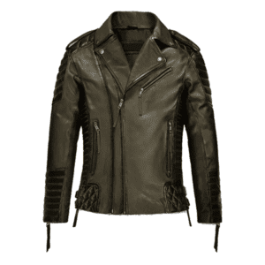 Charles Burnt Olive Leather Jacket Front Side