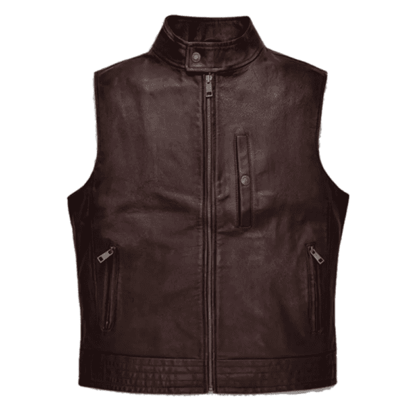 Maroon Leather Biker Vest Front Side