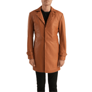 Infinity Tan Brown Leather Coat Front Side