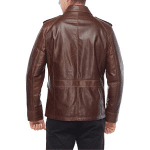 Jamie Campbell Bower Men’s Brown Trucker Style Leather Jacket Back Side