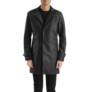 Infinity Black Leather Coat Front Side