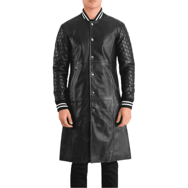 Wilde Black Leather Varsity Coat Front Side