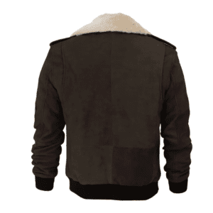 Pierson Brown Mens Leather Bomber Jacket with Removable Shearling Collar Back Side