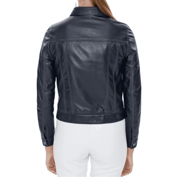 Women’s Navy-Blue Leather Edgy Stylish Jacket Back Side